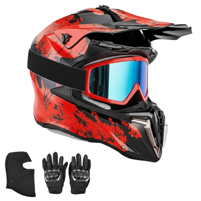 Adult ATV Dirt Bike Helmet with Goggles Gloves Mask and Visor Set