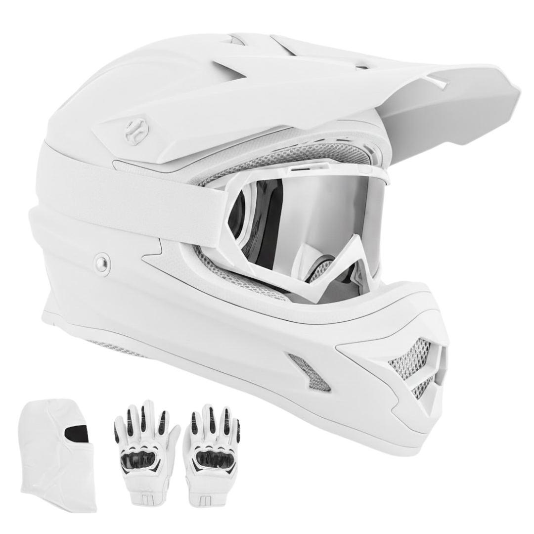 Adult ATV Dirt Bike Helmet with Goggles Gloves Mask and Visor Set