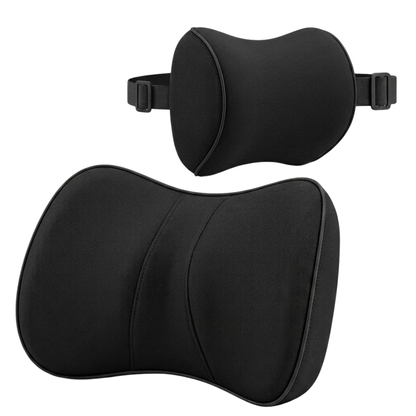 Memory Foam Car Neck And Lumbar Cushion Set With Adjustable Strap