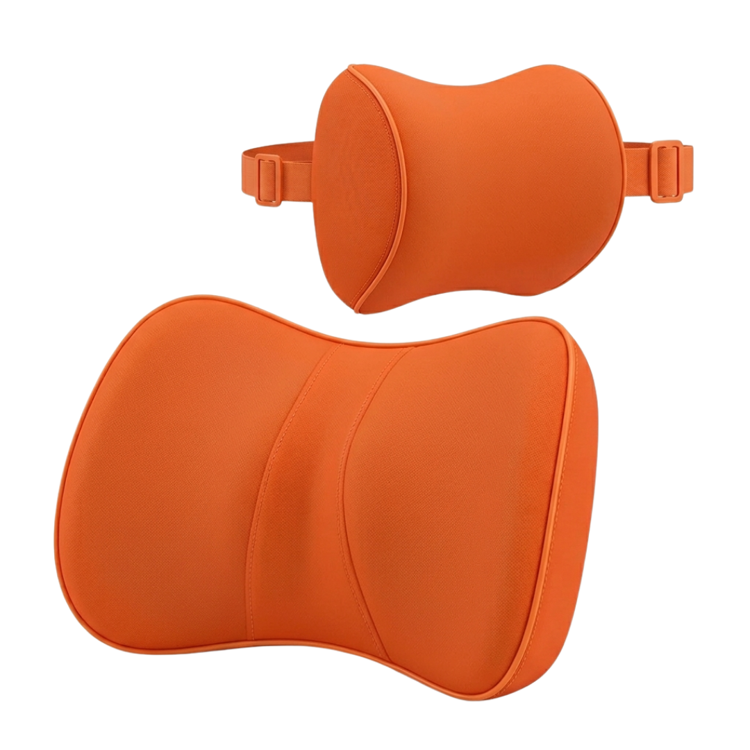 Memory Foam Car Neck And Lumbar Cushion Set With Adjustable Strap