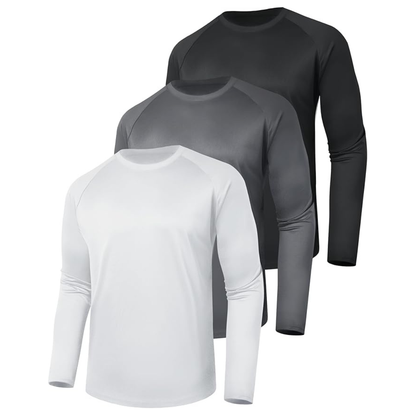 Men’s 3-Pack Long Sleeve Shirts, Quick-Dry Fabric, Stretchable