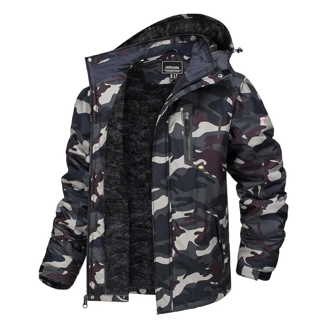 Men’s Water-Resistant Fleece Ski Jacket with Detachable Hood