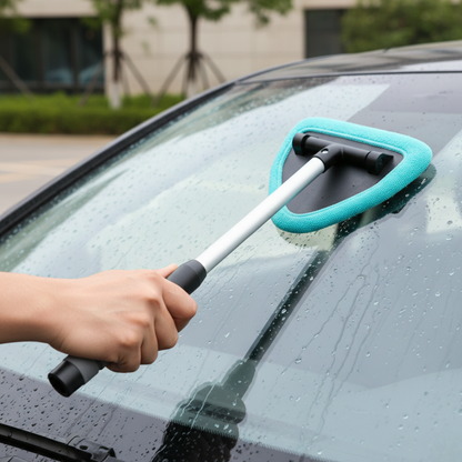 Windshield Cleaner Tool Kit, Extendable Handle, 4 Microfiber Pads