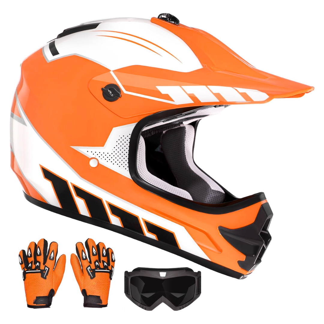 Youth Full Face Dirt Bike Helmet with Goggles and Gloves Set