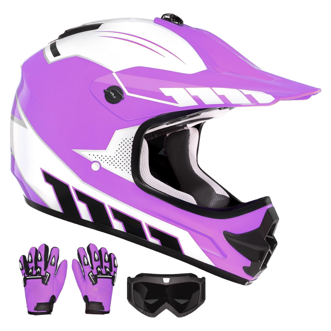 Youth Full Face Dirt Bike Helmet with Goggles and Gloves Set
