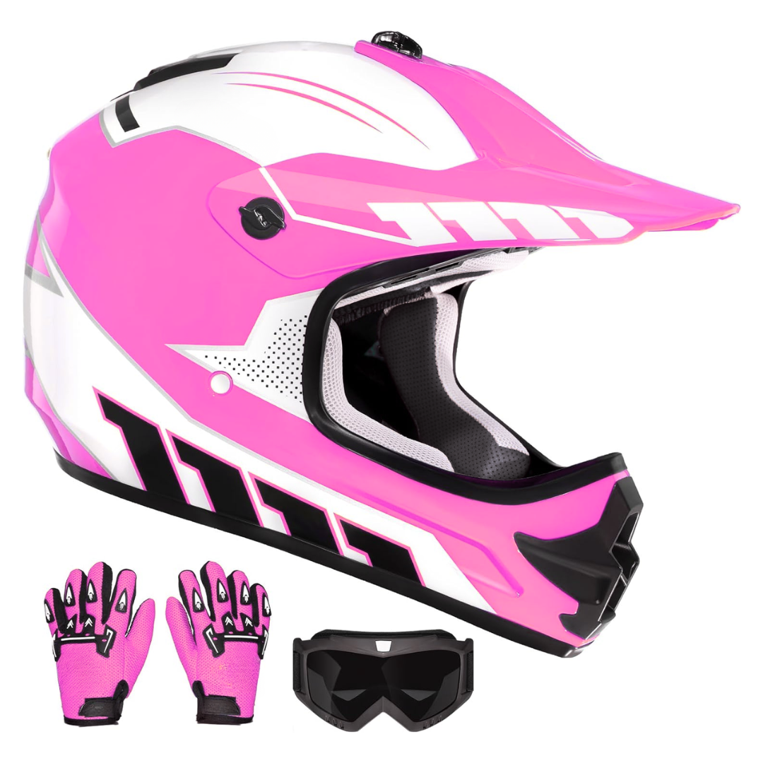 Youth Full Face Dirt Bike Helmet with Goggles and Gloves Set