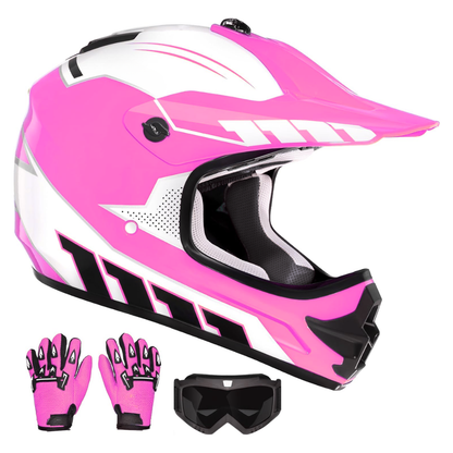 Youth Full Face Dirt Bike Helmet with Goggles and Gloves Set