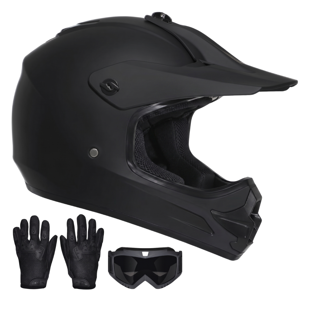 Youth Full Face Dirt Bike Helmet with Goggles and Gloves Set