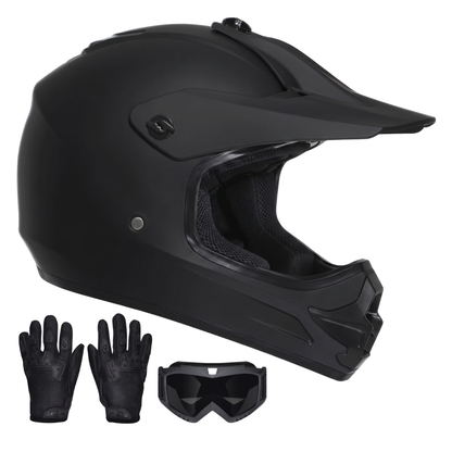 Youth Full Face Dirt Bike Helmet with Goggles and Gloves Set
